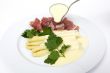 White asparagus with ham and hollandaise sauce