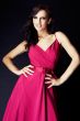 girl wearing a ping dress
