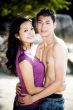loving couple hugging each other on the beach