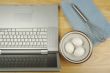 Laptop, eggs and mixer