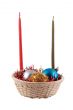 Basket with fur-tree spheres and two candles