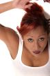 woman looks up