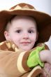 happy girl in brown hat