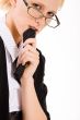 Woman with glasses eating her necktie