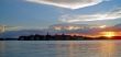 Sunset, lake and buildings
