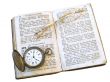 book with glasses and clock
