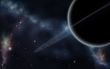 Digital created starfield with cosmic Nebula and planet with rin