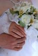 hands of newlyweds with bouquet