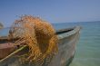Fishing boat with large hat