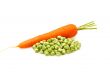 Carrot and green peas isolated on a whiteground.