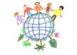 child`s drawing with globe