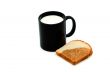 Cup of milk and bread.