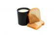 Cup of milk and bread.