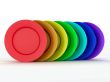 Set of plates in colours a rainbow. 3D image.