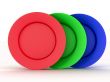 Set of plates in colours of a RGB. 3D image.
