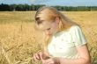 Sunny young beauty girl the field under blue sky 4