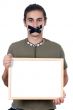 Mute boy holding poster