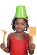 girl with bucket in her head
