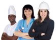 multiracial group of workers on a white background