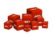 Red boxes with the goods at a discoun