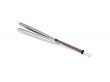 metallic baseball bat over white