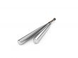metallic baseball bat over white