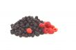 Pile of raspberries and blackberries.