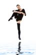 fitness instructor in black leotard