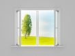 Landscape behind the open window. 3D image