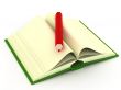 Opening book on a white background. 3D image.