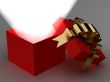 Open gift box with a ray of light. 3D image.