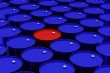A lot of dark blue and one red vat. 3D image.