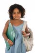 African girl student with folder and backpack