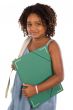 African girl student with folder and backpack