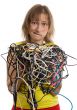 crazy woman with tangle of cables