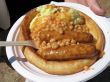 bangers and mash on a paper plate