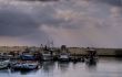 Fishing ships in a harbor
