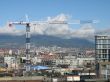 large construction site with city view