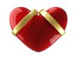 Heart with wedding rings on a white background. 3D image.