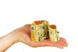  womanish hand holds a toy cottage