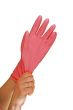  womanish hand is in a pink glove