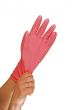  womanish hand is in a pink glove