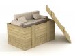 Leather sofa in an open box. 3D image.