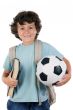 Student boy blond with a soccer ball