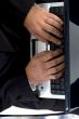 man hands busy with laptop