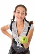 smiling girl with green apple