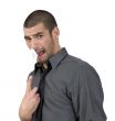 person pointing towards tissue paper in his nose