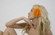 blonde lady with gerbera