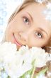 happy girl with white tulips