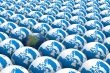 One of many. A row of globes. 3D image.